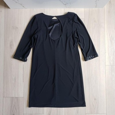 Laundry Dress Womens 8 Black Beaded Shift Open Back 3/4 Sleeve By Shelli Segal