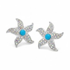 Aretes de lentejuelas para mujer enchapados en plata estrás resina turquesa estrellas de mar