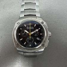 Bulova Accutron Chronograph Watch Men 42mm Black Dial Silver Tone 63B111 New Bat