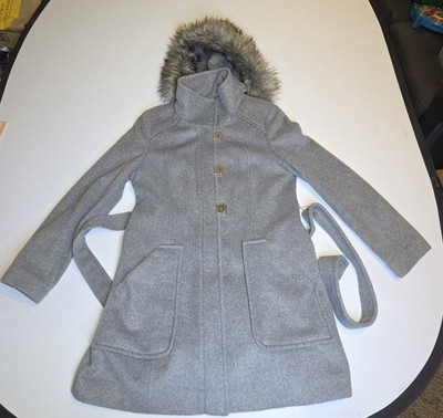 Calvin Klein Womens Size 12 Coat Gray Wool Blend Hooded Outerwear