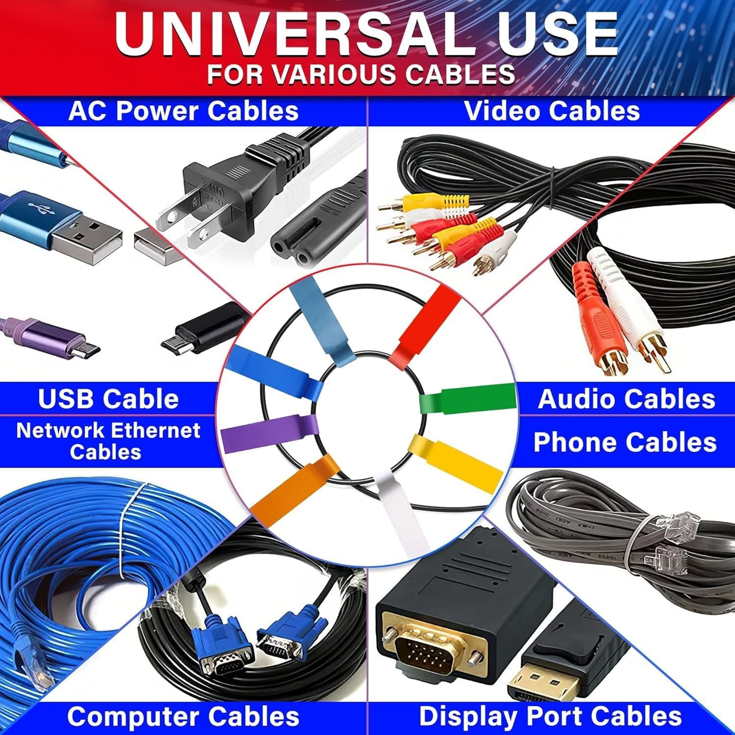 240 PCS Cable Labels Tags for Cable Management – 8 Bright Colors, Self-Adhesiv