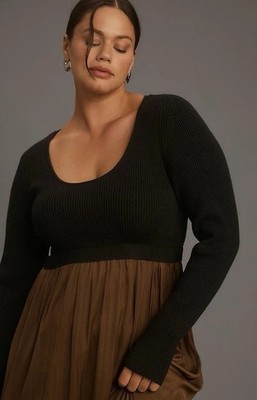 ANTHROPOLOGIE Thea Twofer Sweater Maxi Dress Scoop Neck Black UK 1XL RRP £148