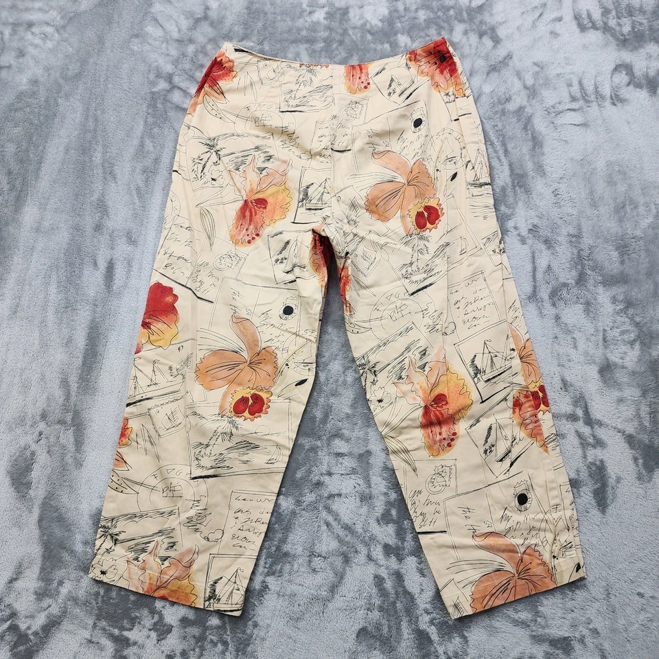 Pantalones Hearts of Palm Mujer 8 Naranja Floral Tropical Elástico Algodón Capri Cremallera Foto 2 de 4
