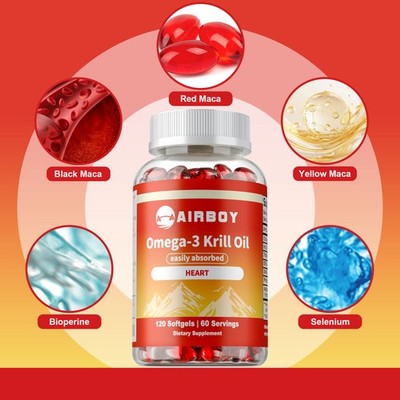 Omega-3 Krill Oil Capsules - Supports Bone,Brain, Heart,Eye Health- 120 Capsules