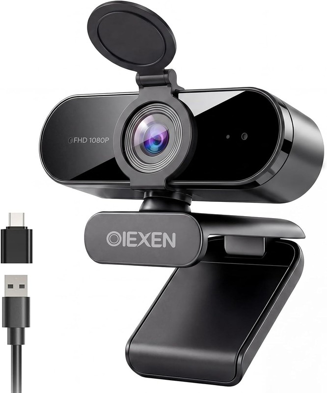 1080P Webcam w/ Microphone Auto Exposure 90°FOV USB-A to C Plug&Play Stream SALE