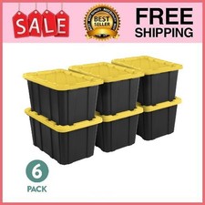 Sterilite Large Storage Bin, 27 Gal Plastic Storage Tote w Snap,Black Yellow,6ct