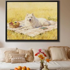 Samoyed Still Life Canvas Print Oil Painting for Kitchen Wall Art Decor