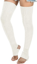 Women's Cable Knitted Thigh high Leg Warmers Extra Long Stirrup Over Knee High W