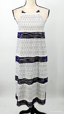 Corey Lynn Calter Anthropologie Midi Dress White Blue Textured Striped Pockets S
