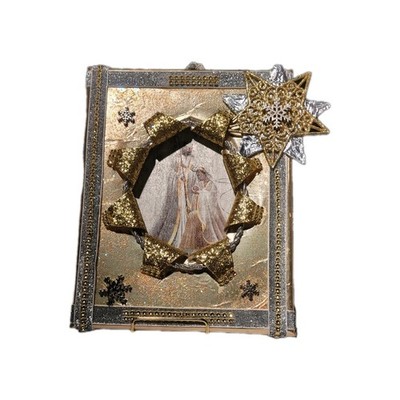 Handmade Nativity Scene Decor Gold Silver Glitter Star Accent Mary Joseph Jesus