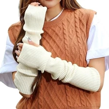 Y2k Arm Warmers Women Winter, White Knit Warm Fingerless Gloves for Womens, 