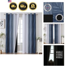 Navy Blue and Greyish White Blackout Curtains for Bedroom 84 Inches Long, Ful...