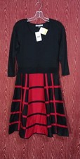 DANNY & NICOLE Black/Red Geometric 3/4 Sleeve Belt Sweater Dress Sz M