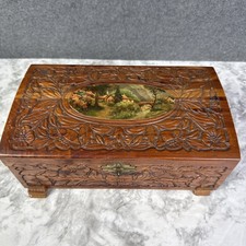 Vintage Hand Carved Cedar Wood Trinket Storage Jewelry Keepsake Box - FLAWS