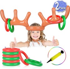2 Set Inflatable Reindeer Antlers Ring Toss Game Christmas Games for Family