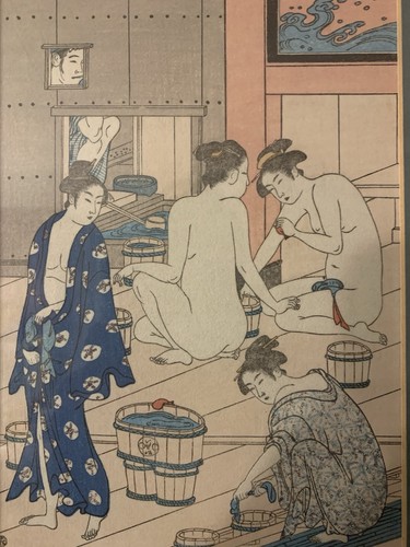 Vintage Japanese Woodblock Print By Torii Kiyonaga Women In Public Bath House - Picture 4 of 7