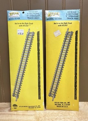 2 Atlas HO Scale 9'' Straight Train Track #821 Each Package 6 Sections