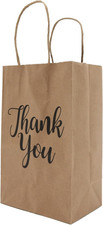 Small Kraft Paper Shopping Bags, Thank You Design - Case of 100
