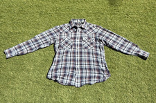 Levis Western Shirt Mens Medium Blue Red Plaid Pearl Snap Long Sleeve Cowboy