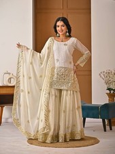 Stylish Look Faux Georgette White Palazzo Suit With Dupatta For Functional Wear