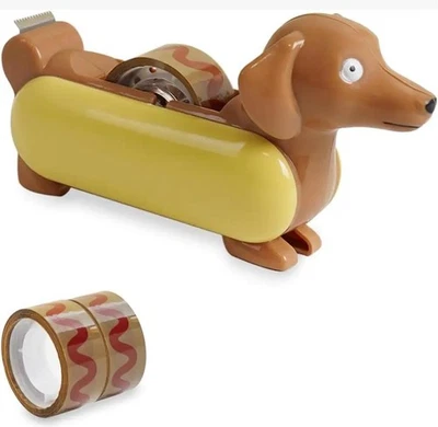 DIABOLICAL GIFTS Hotdog Tape Dispenser w/ 3 Rolls Ketchup Tape Funny Novelty Desk Gag Gift 🌭😂
