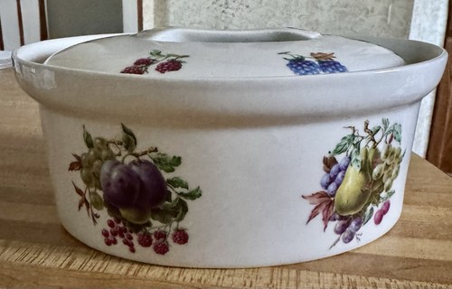 Vintage APILCO Chamart France Vented Oval Casserole Dutch Oven Fruit Design 9”
