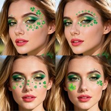 St Patrick Day Accessories, St Patrick's Day Shamrock Face Tattoo with Green Whi