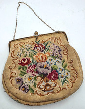 Vintage D. Balazs San Francisco Petit Point Purse Floral Brass Frame Chain Rare