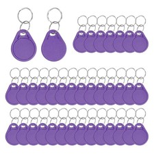 100Pcs 13.56MHz Rewritable CUID RFID Key Fob Access Control Key Card, Purple