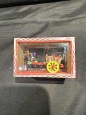 Scatola legno vintage miniatura cavallo e carro siciliano souvenir Italia Sicilia con vetro