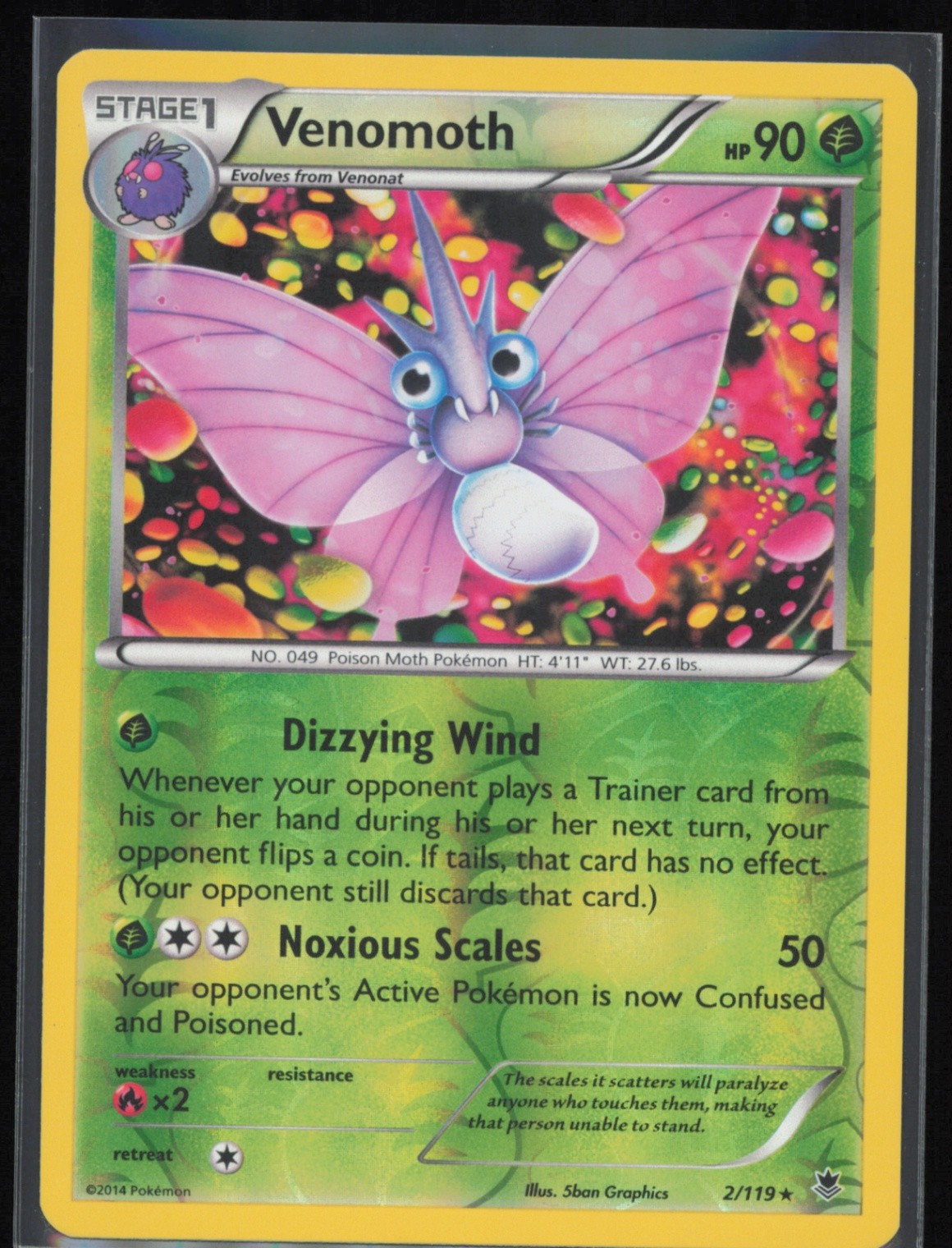 Venomoth Reverse Holo Rare 2/119 Pokémon XY: Phantom Forces LP Pokémon Card