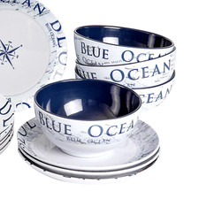 Brunner Melamin-Geschirrset Blue Ocean 16-teilig Weiss/Blau – Bild 4