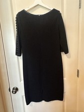 St. John Rich Navy Evening Dress w/Gold Metallic Embellishments sz 8