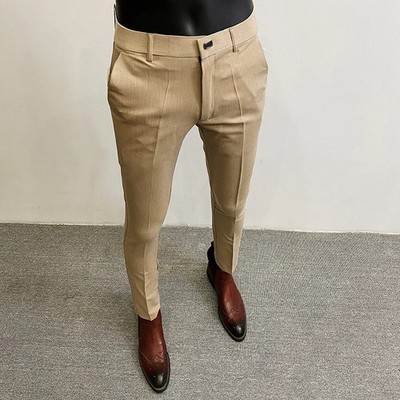 Men Suit Pants Formal Trousers Hombre Stretch Slim Casual Dress Full Length Pant