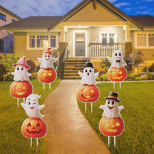 Halloween Decorations Pumpkin Ghost Yard Signs Stakes Outdoor Gift 6 PCS