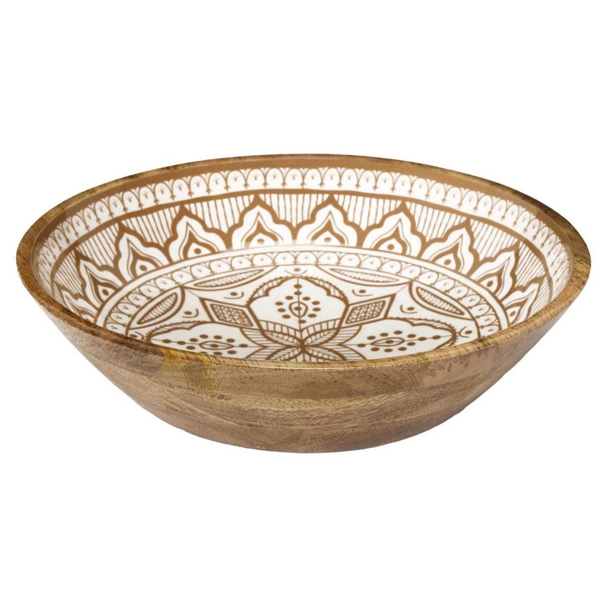 Saladier en bois artisanal Dune terracotta grand bol de service de table en bois massif 33cm