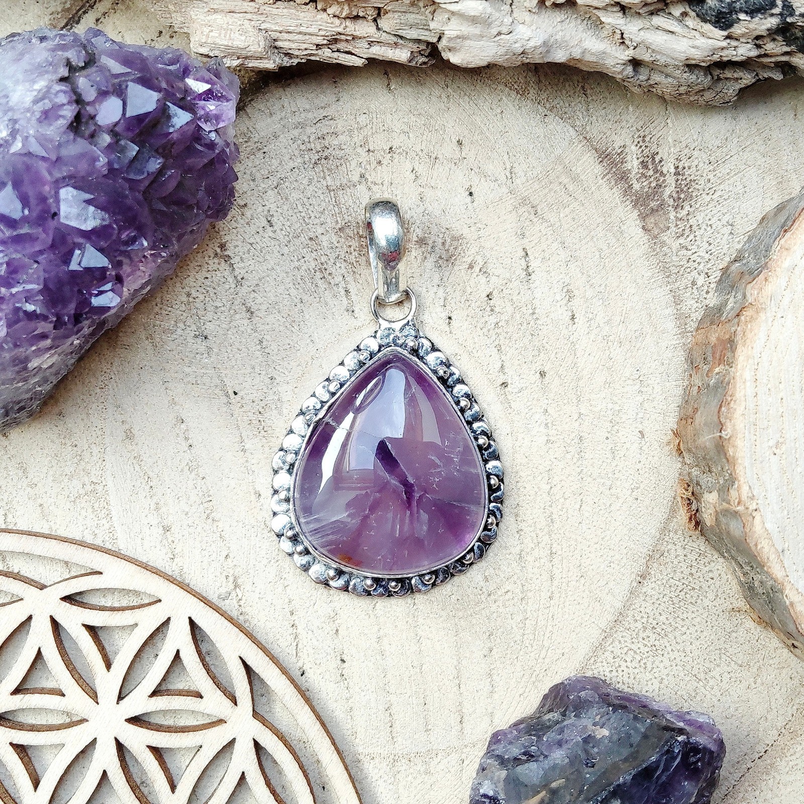 Pendentif améthyste et argent véritable pour femme, collier bohème pièce unique