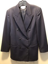 Vintage Liz Claiborne Collection Double Breasted Black 100 Wool Navy Blazer 8