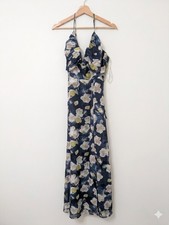 NWT Lulus Dark Navy Blue Chiffon Flutter Sleeve Maxi Formal Dress XL Gown