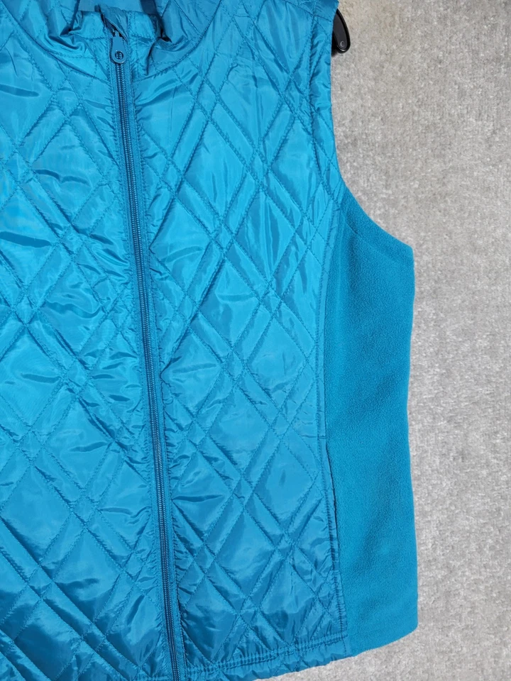 Exertek Quilted Zip Front Vest Womens Size Medium Teal Pockets Fleece Sides - Image 3 of 4