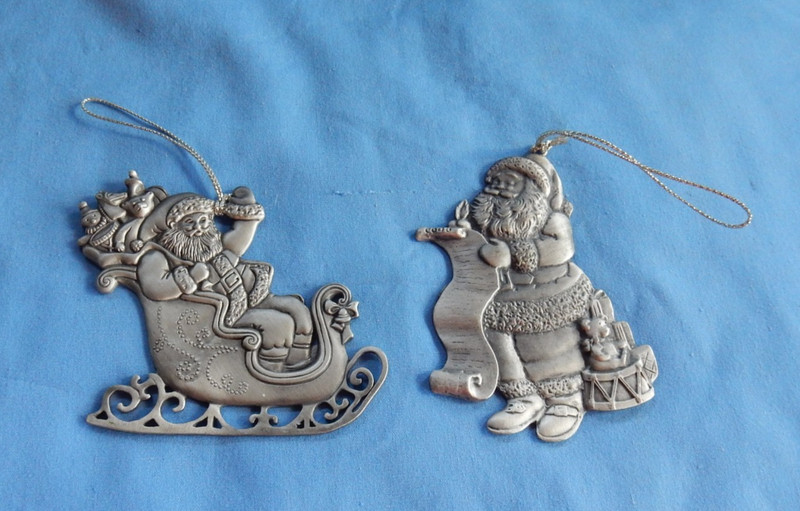 Avon Pewter 1995 St Nicholas & 1996 Santa Christmas Ornaments