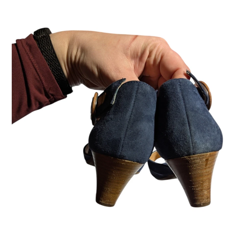 Sandalias Paul Green Vanessa Azul Marino Gamuza Tirantes Tacón Bajo Talla UK 8 US 10.5 Foto 3 de 4