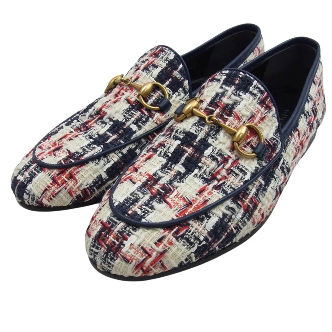 Mocassini Gucci 431467 Jordan tweed check Horsebit bianco rosso navy 34 usati LIFE 0