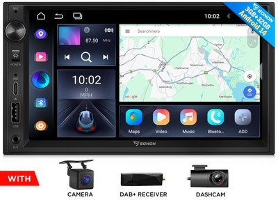 CAM+DVR+DAB+Android 14 7'' Doppel 2DIN Autoradio GPS Navi Navigation CarPlay WiFi