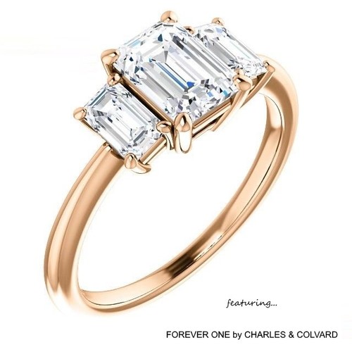Anillo Moissanita Forever One de 2,50 quilates corte esmeralda oro 14K (Charles y Colvard) - Imagen 6 de 9