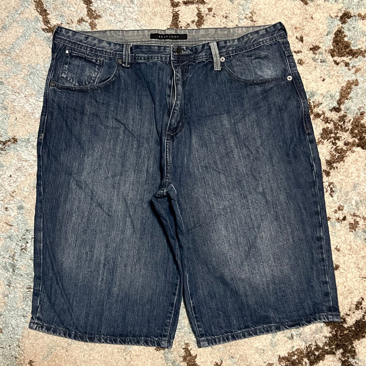 パンツ 00s SEANJOHN BAGGY DENIM SHORTS BLACK 00s Y2K Sean John Baggy Contrast Stitch Black Denim Shorts