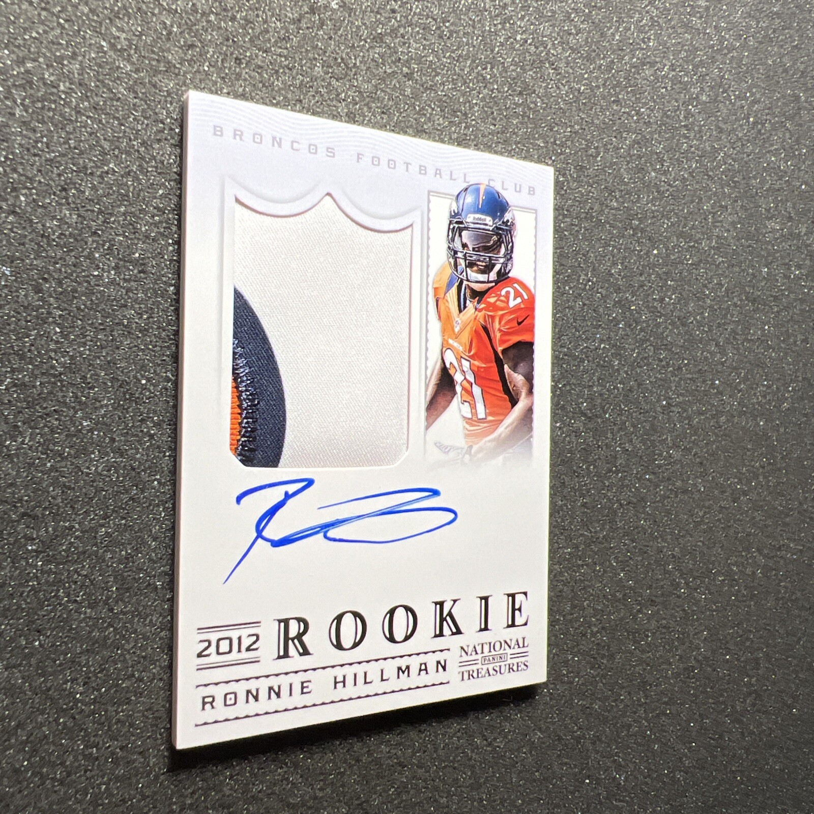 2012 National Treasures RONNIE HILLMAN #324 Rookie PATCH AUTO /49 NFL BRONCOS B view 2
