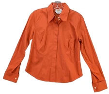 Talbots Top Womens 4 Petite Orange Stretch Button Up Cotton Casual Blend Preppy