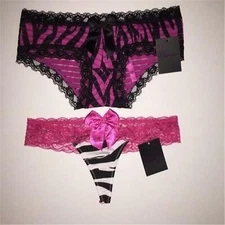 2 PAIR SEXY LOW RISE CHEEKY ZEBRA BLACK PINK PANTIES LINGERIE SIZE 1/2X SV93