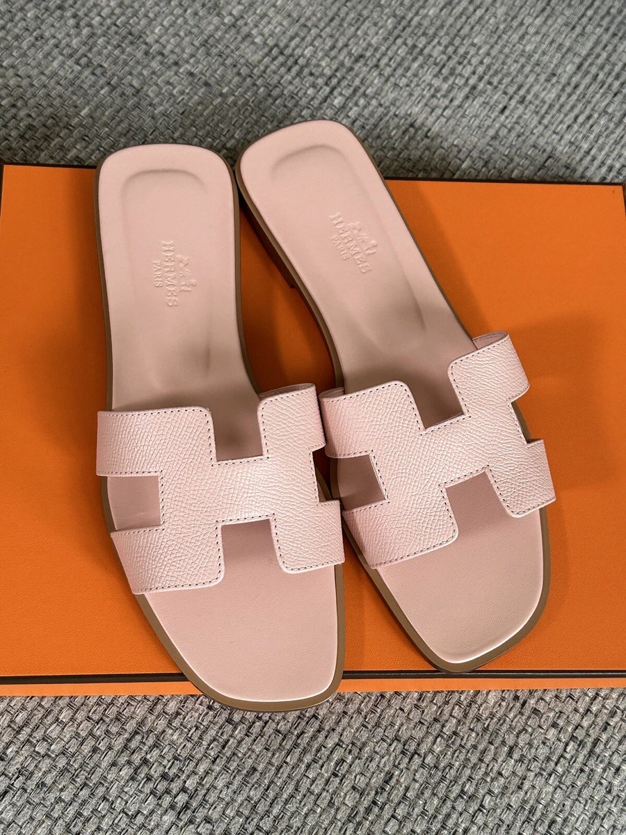 Size 40EU NEW Hermes Rose Pale Epsom Calfskin Oran Sandals w/ Receipt | eBay
